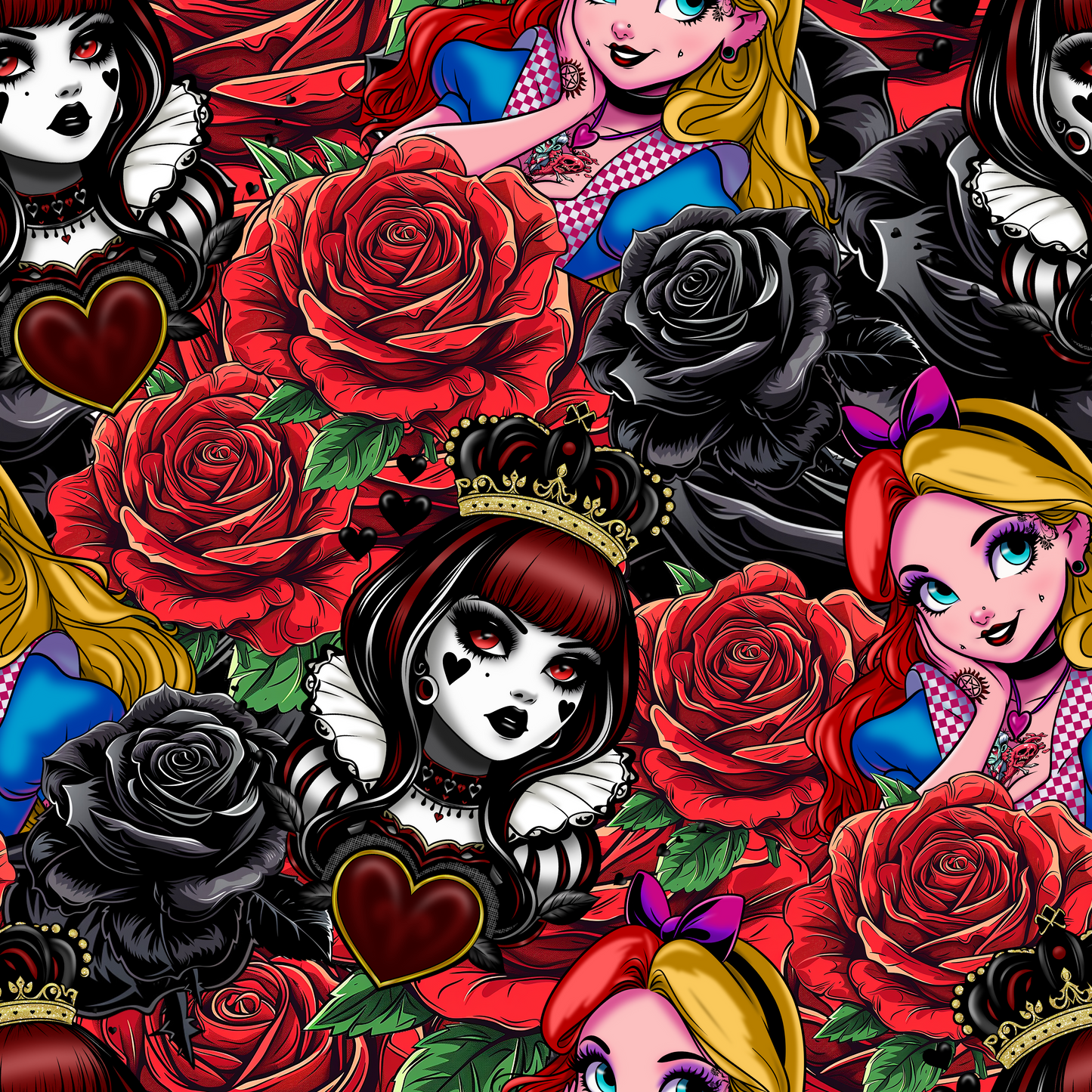 Alice and Roses Seamless Digital Pattern Download