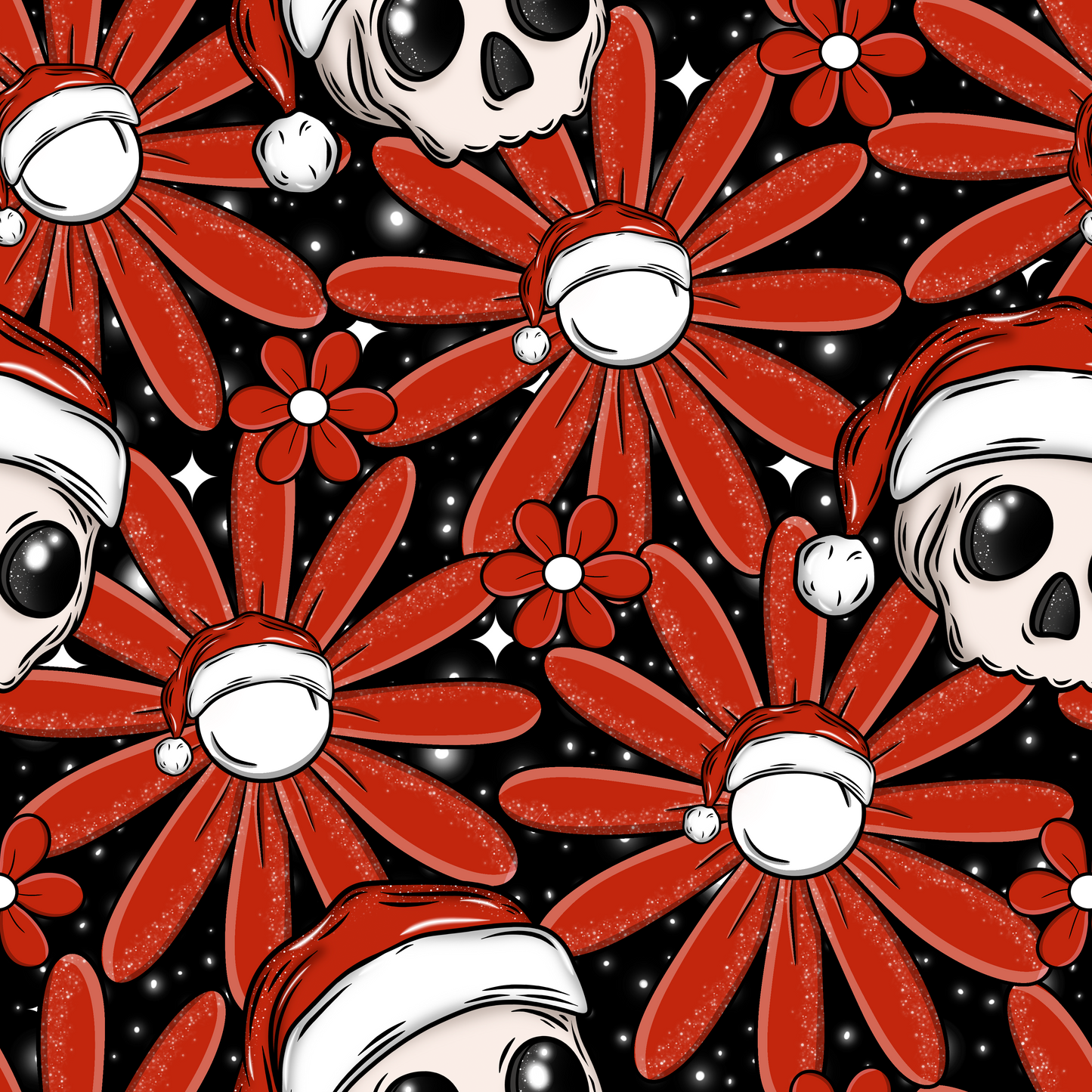Christmas Skull Floral Seamless Digital Pattern Download
