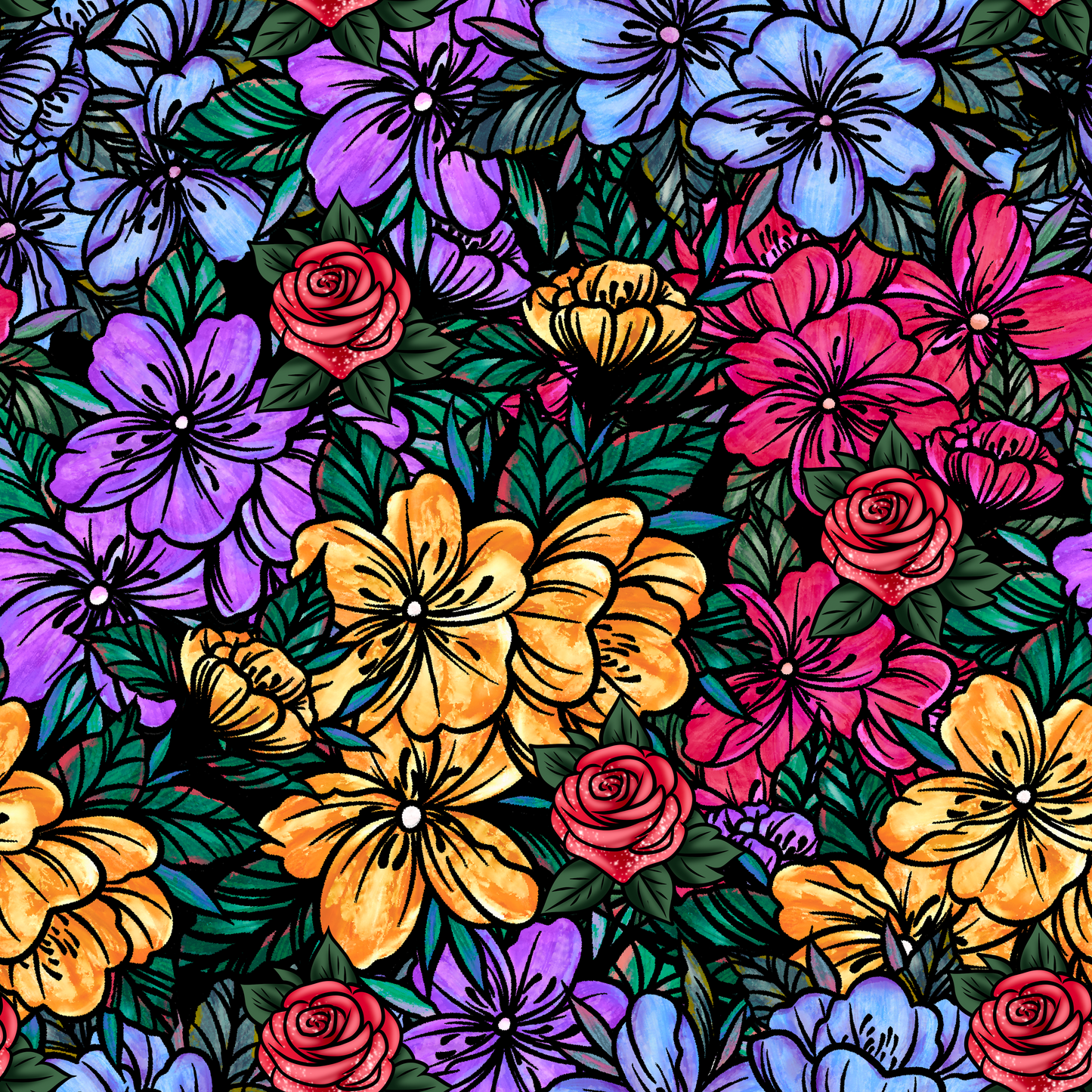 Vibrant Floral Seamless Digital Pattern Download