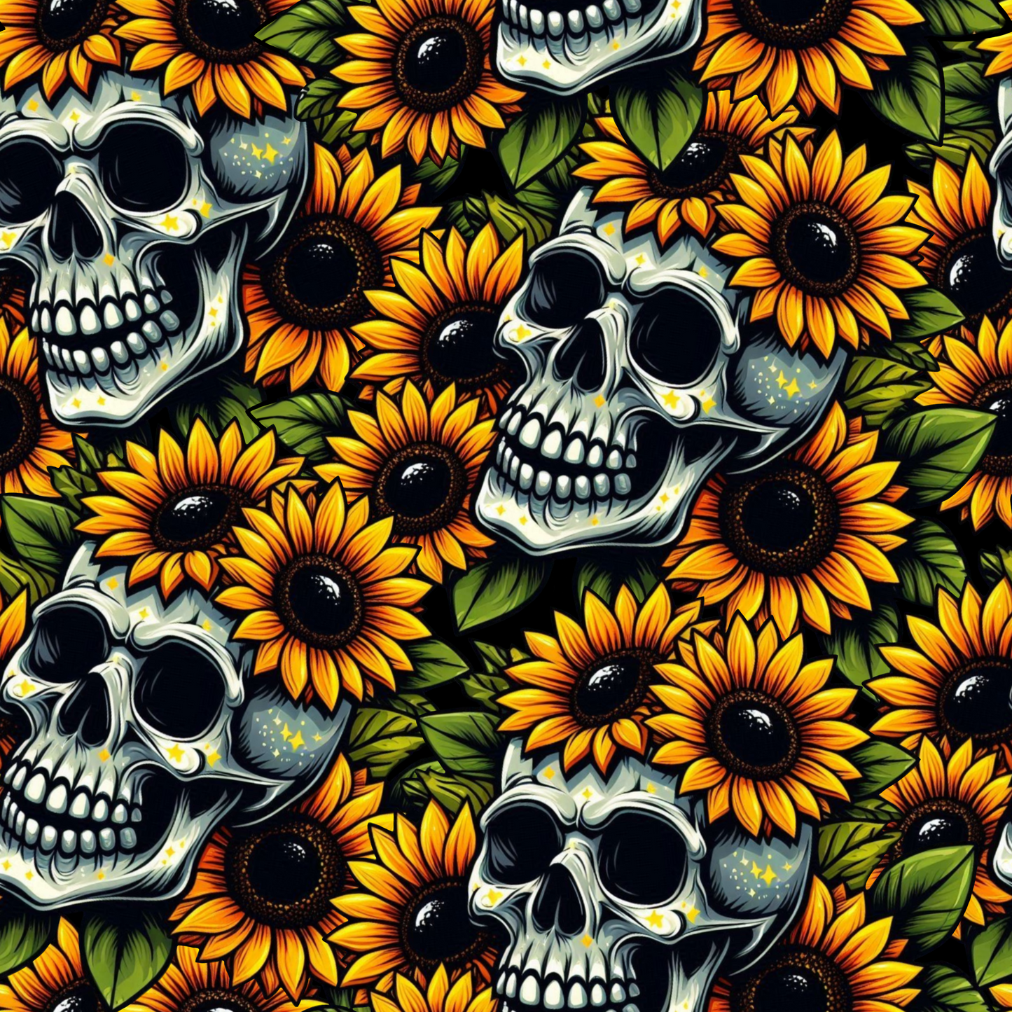 Sunflower Skull Seamless Digital Pattern Download