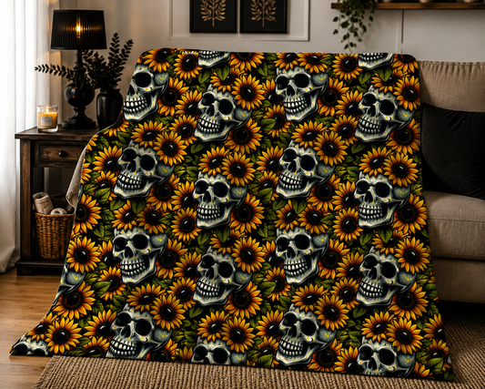 PRE-ORDER Sunflower Skull Throw Blanket