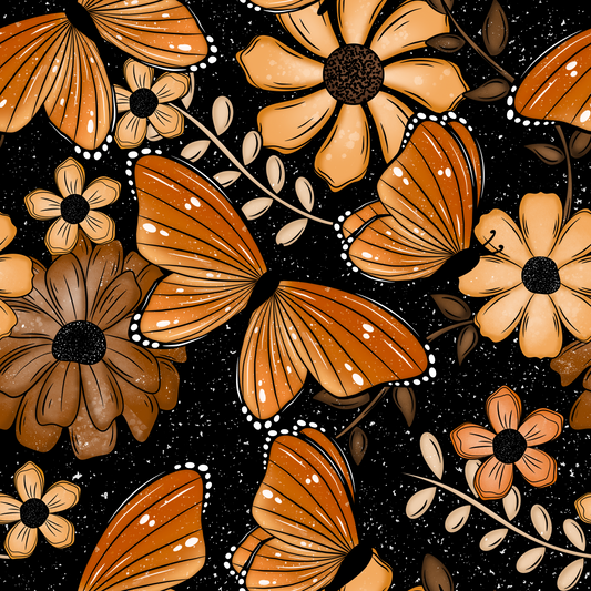 Orange Floral Butterfly Seamless Digital Pattern Download