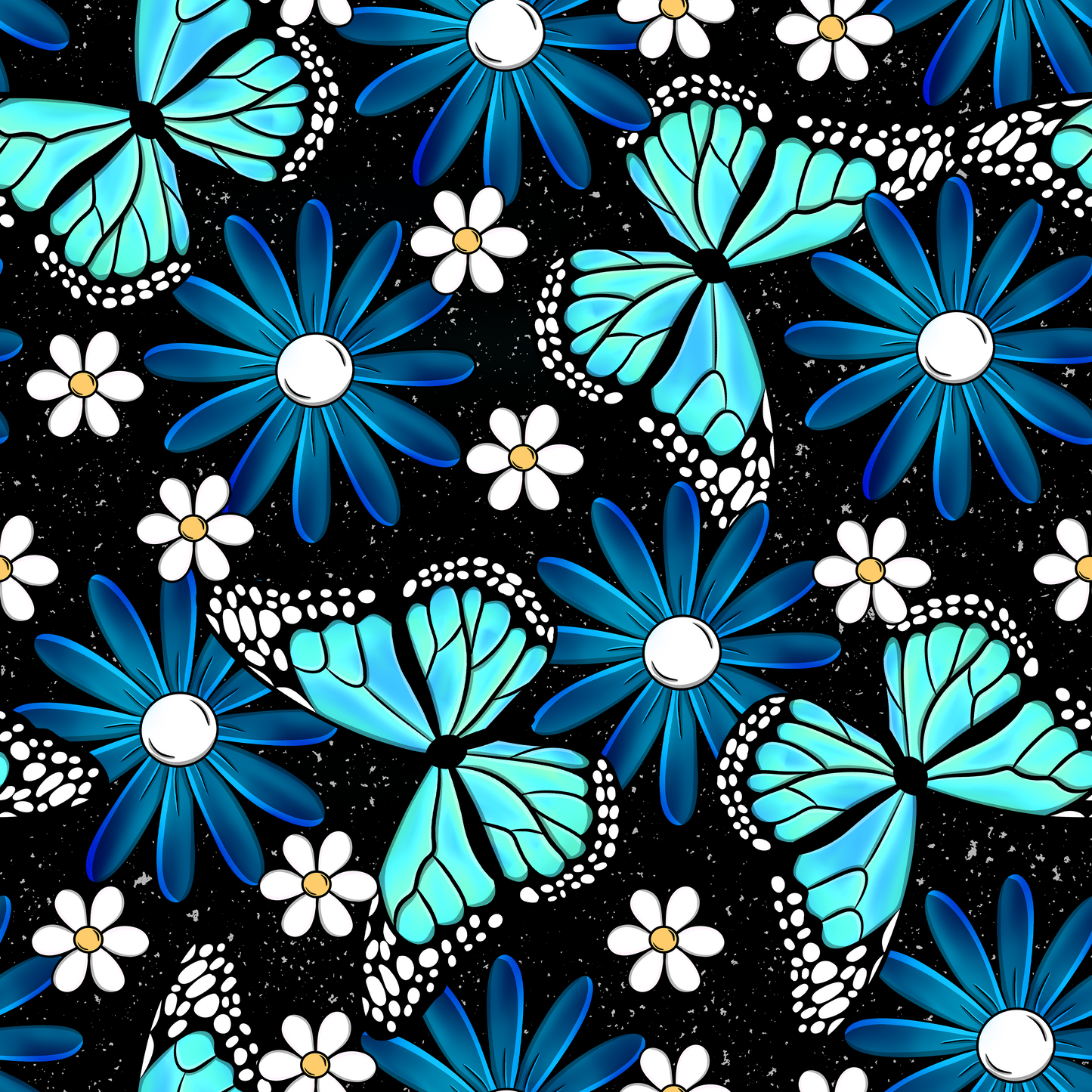 Blue Floral Butterfly Seamless Digital Pattern Download