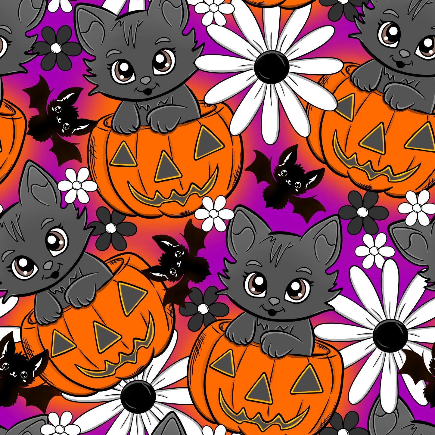 Pumpkin Cat Seamless Digital Pattern Download